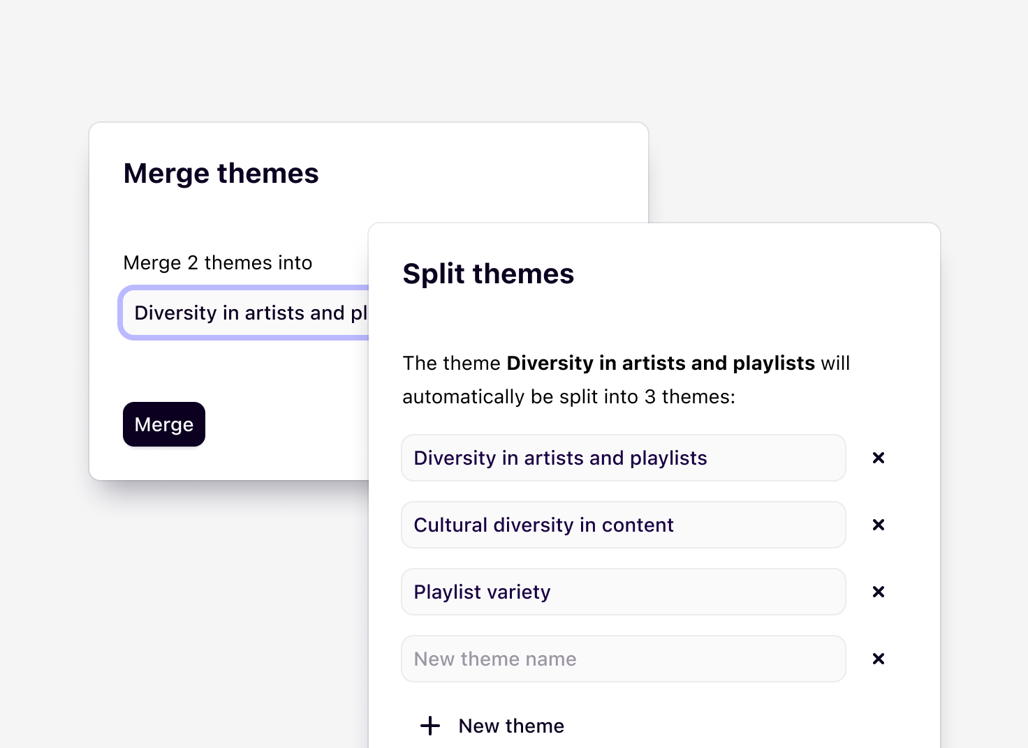 Splitting and merging themes in Channels. 