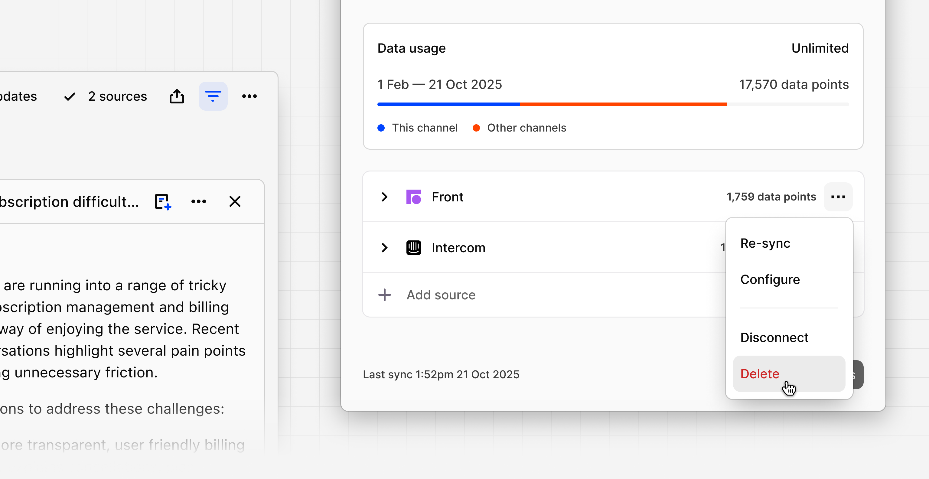 Delete data sources in Channels
