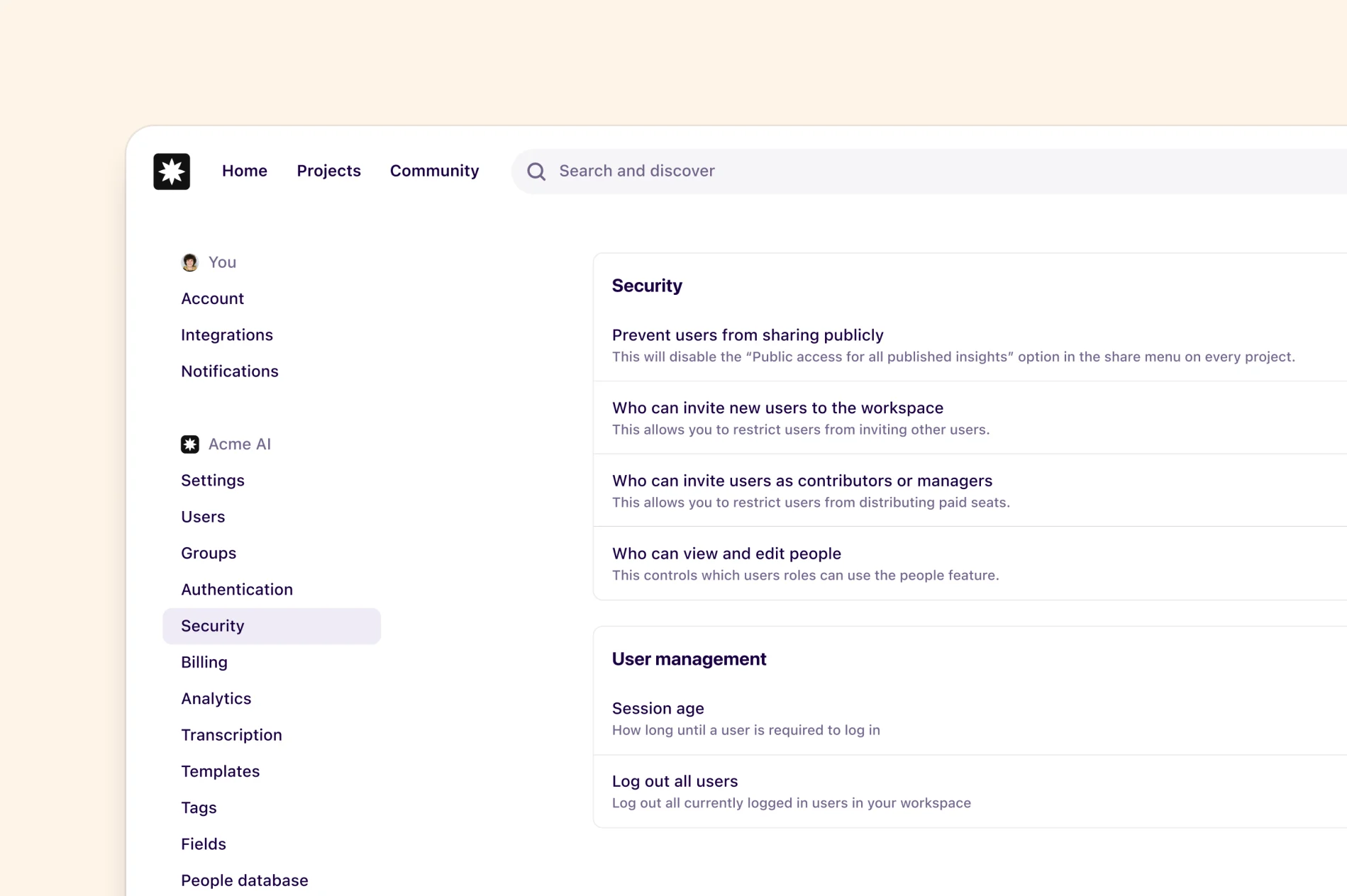 Simplified authentication & security settings