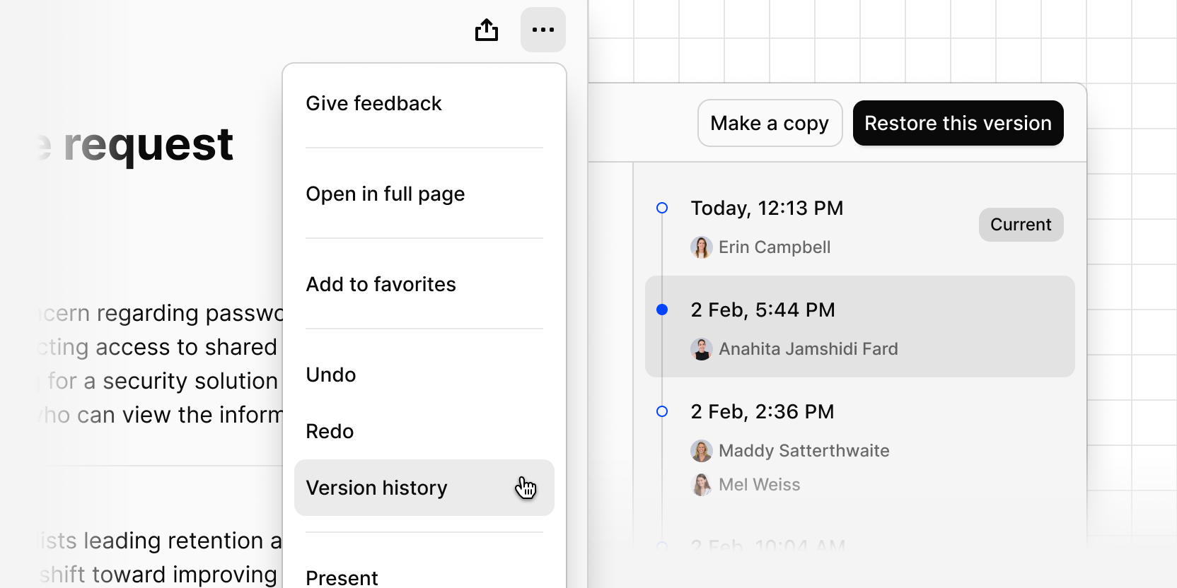 Version history for docs