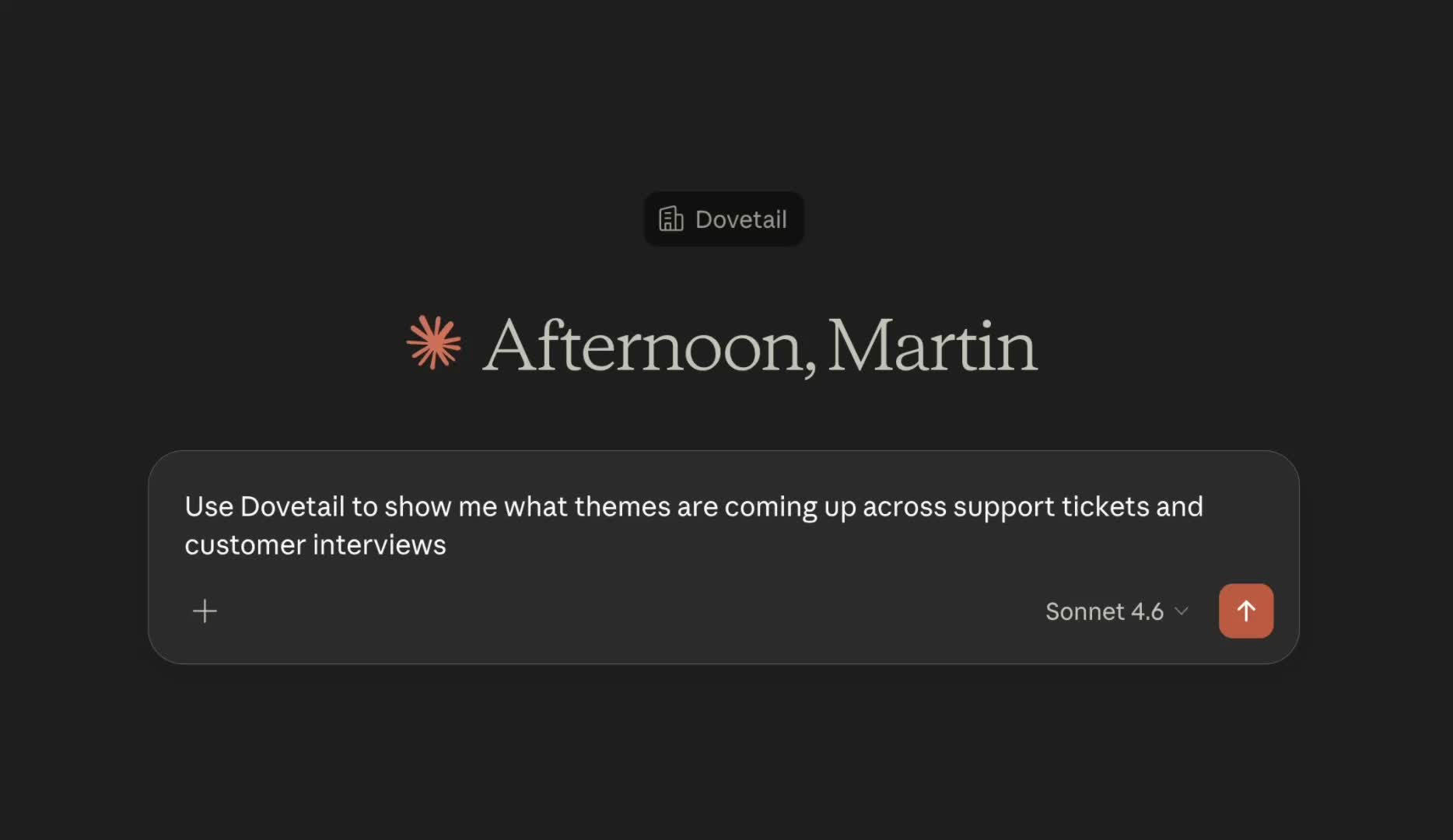 Claude connected to Dovetail, showing themes across customer interviews