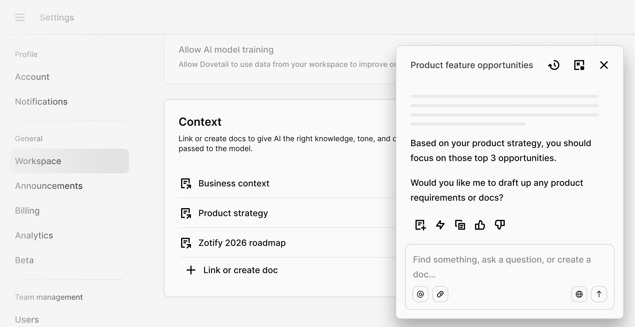 Workspace Docs can now be used for AI context
